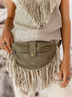 Chintamani Alchemistry Fringy Banana Bag / Army Green^ Canvas Hip Bags