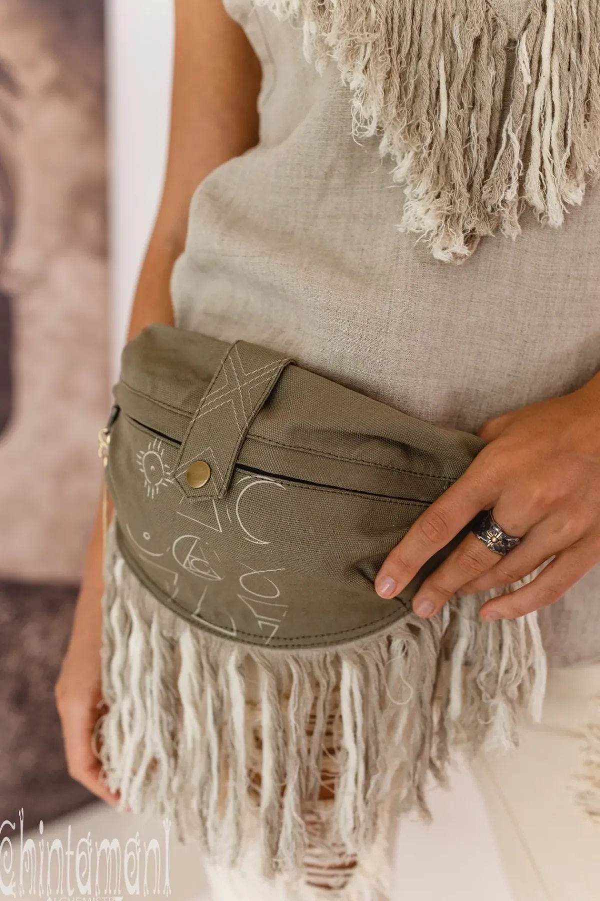 Chintamani Alchemistry Fringy Banana Bag / Army Green^ Canvas Hip Bags