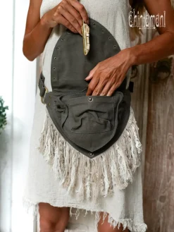 Chintamani Alchemistry Fringy Banana Bag / Dark Gray^ Canvas Hip Bags