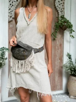 Chintamani Alchemistry Fringy Banana Bag / Dark Gray^ Canvas Hip Bags