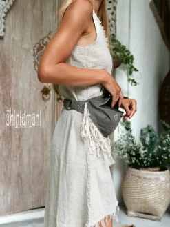 Chintamani Alchemistry Fringy Banana Bag / Dark Gray^ Canvas Hip Bags