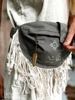 Chintamani Alchemistry Fringy Banana Bag / Dark Gray^ Canvas Hip Bags