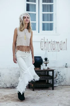 Chintamani Alchemistry Fringy Crop Top / Beige^ Tank Top