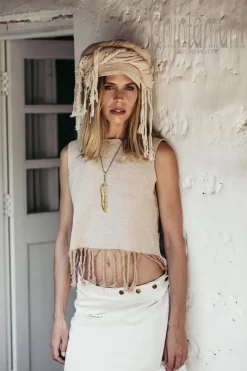 Chintamani Alchemistry Fringy Crop Top / Beige^ Tank Top