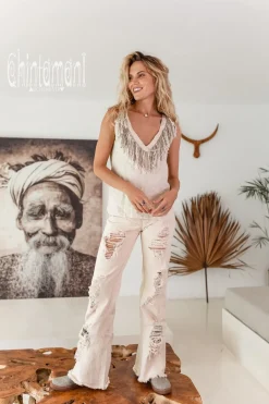 Chintamani Alchemistry Fringy Linen Top / Cream^ Tank Top