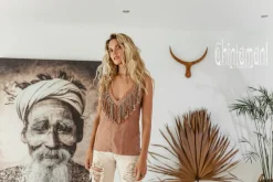 Chintamani Alchemistry Fringy Linen Top / Dusty Pink^ Tank Top