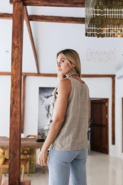 Chintamani Alchemistry Fringy Linen Top / Gray^ Tank Top