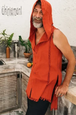 Chintamani Alchemistry Hooded Printed Shirt / Red Ochre^ Button Shirt