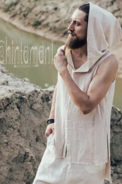 Chintamani Alchemistry Hooded Ripped Shirt / Off White^ Button Shirt