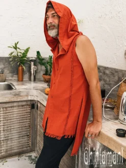 Chintamani Alchemistry Hooded Ripped Shirt / Red Ochre^ Button Shirt