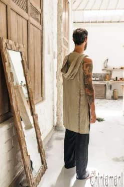 Chintamani Alchemistry Hooded Ripped Shirt / Sage Green^ Button Shirt