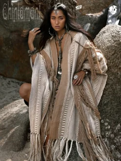 Chintamani Alchemistry Jacquard Tassel Poncho / Coffee^ Kimono & Cover Up