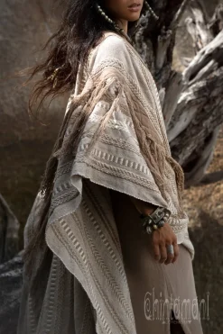 Chintamani Alchemistry Jacquard Tassel Poncho / Coffee^ Kimono & Cover Up