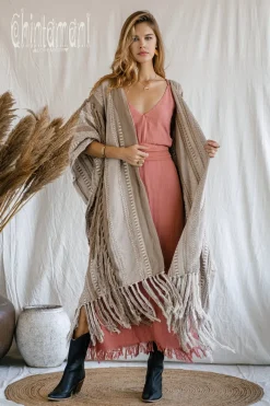 Chintamani Alchemistry Jacquard Tassel Poncho / Coffee^ Kimono & Cover Up