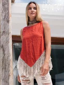 Chintamani Alchemistry Linen Corner Top / Red Ochre^ Tank Top