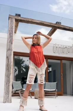 Chintamani Alchemistry Linen Corner Top / Red Ochre^ Tank Top