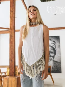 Chintamani Alchemistry Linen Corner Top / White^ Tank Top