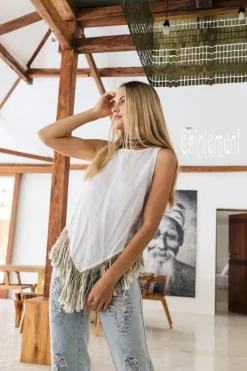Chintamani Alchemistry Linen Corner Top / White^ Tank Top