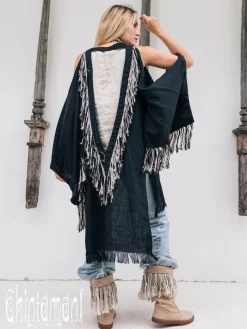 Chintamani Alchemistry Linen Fringed Kimono / Black^ Kimono & Cover Up