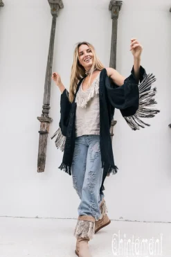 Chintamani Alchemistry Linen Fringed Kimono / Black^ Kimono & Cover Up