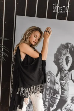 Chintamani Alchemistry Linen Fringed Kimono / Black^ Kimono & Cover Up