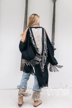 Chintamani Alchemistry Linen Fringed Kimono / Black^ Kimono & Cover Up