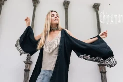 Chintamani Alchemistry Linen Fringed Kimono / Black^ Kimono & Cover Up