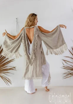 Chintamani Alchemistry Linen Fringed Kimono / Natural Gray^ Kimono & Cover Up