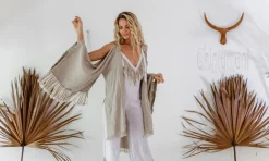 Chintamani Alchemistry Linen Fringed Kimono / Natural Gray^ Kimono & Cover Up