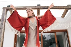 Chintamani Alchemistry Linen Fringed Kimono / Red Ochre^ Kimono & Cover Up