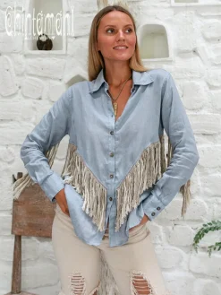Chintamani Alchemistry Linen Fringe Shirt / Blue^ Button Shirt