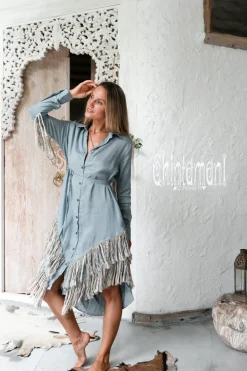Chintamani Alchemistry Linen Fringe Shirt Dress / Light Blue^ Shirt Dress|Mini & Midi Dress