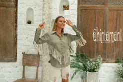 Chintamani Alchemistry Linen Fringe Shirt / Sage Green^ Button Shirt