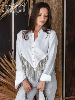 Chintamani Alchemistry Linen Fringe Shirt / White^ Button Shirt