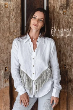 Chintamani Alchemistry Linen Fringe Shirt / White^ Button Shirt
