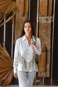 Chintamani Alchemistry Linen Fringe Shirt / White^ Button Shirt