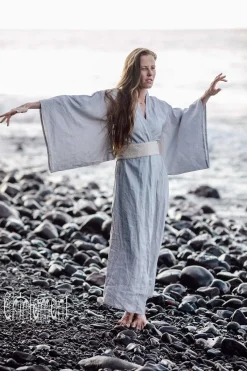 Chintamani Alchemistry Linen Maxi Kimono / Light Grey^ Kimono & Cover Up
