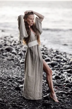 Chintamani Alchemistry Linen Maxi Kimono / Unbleached Grey^ Kimono & Cover Up