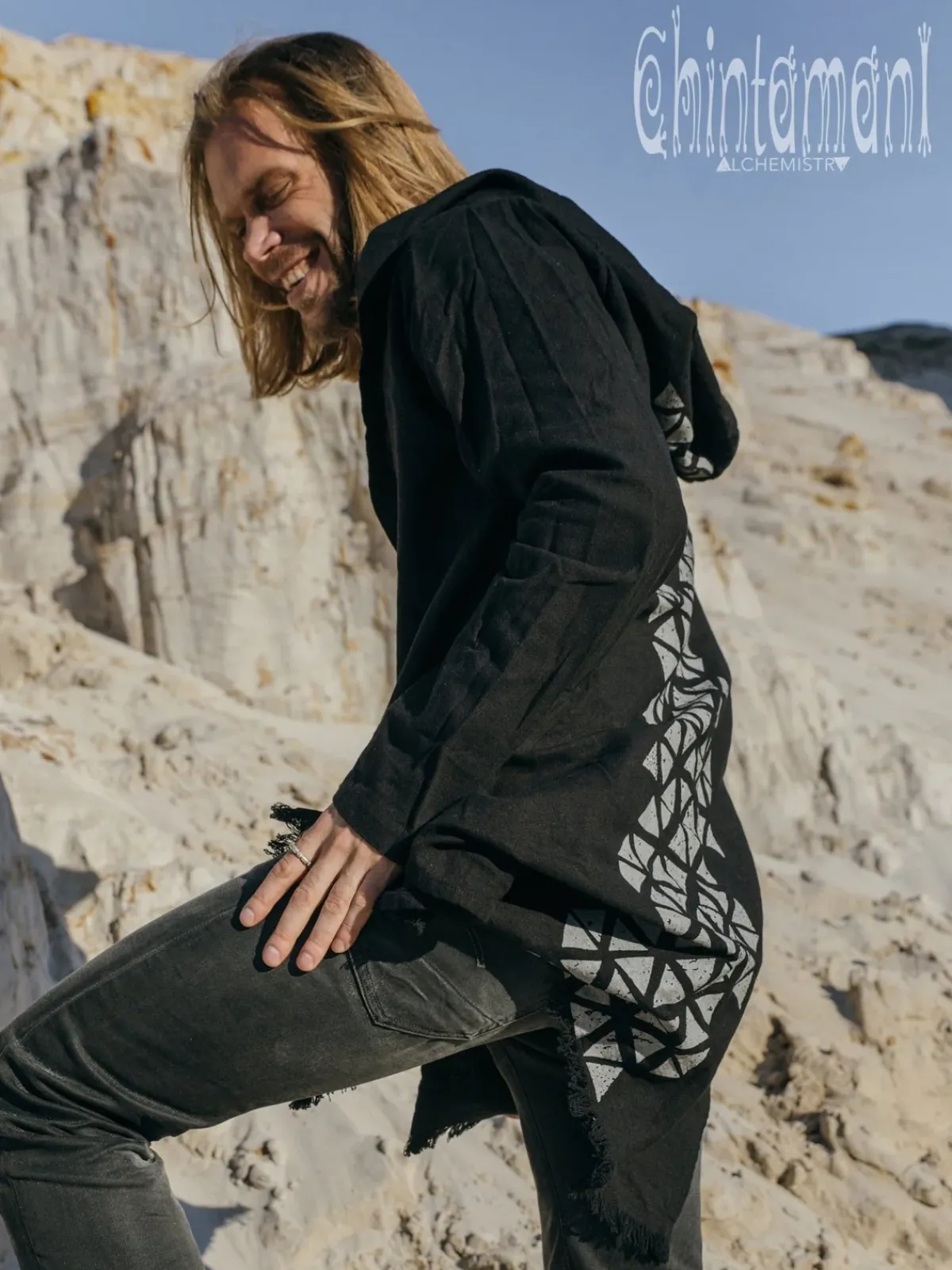 Chintamani Alchemistry Long Hooded Shirt / Black^ Button Shirt
