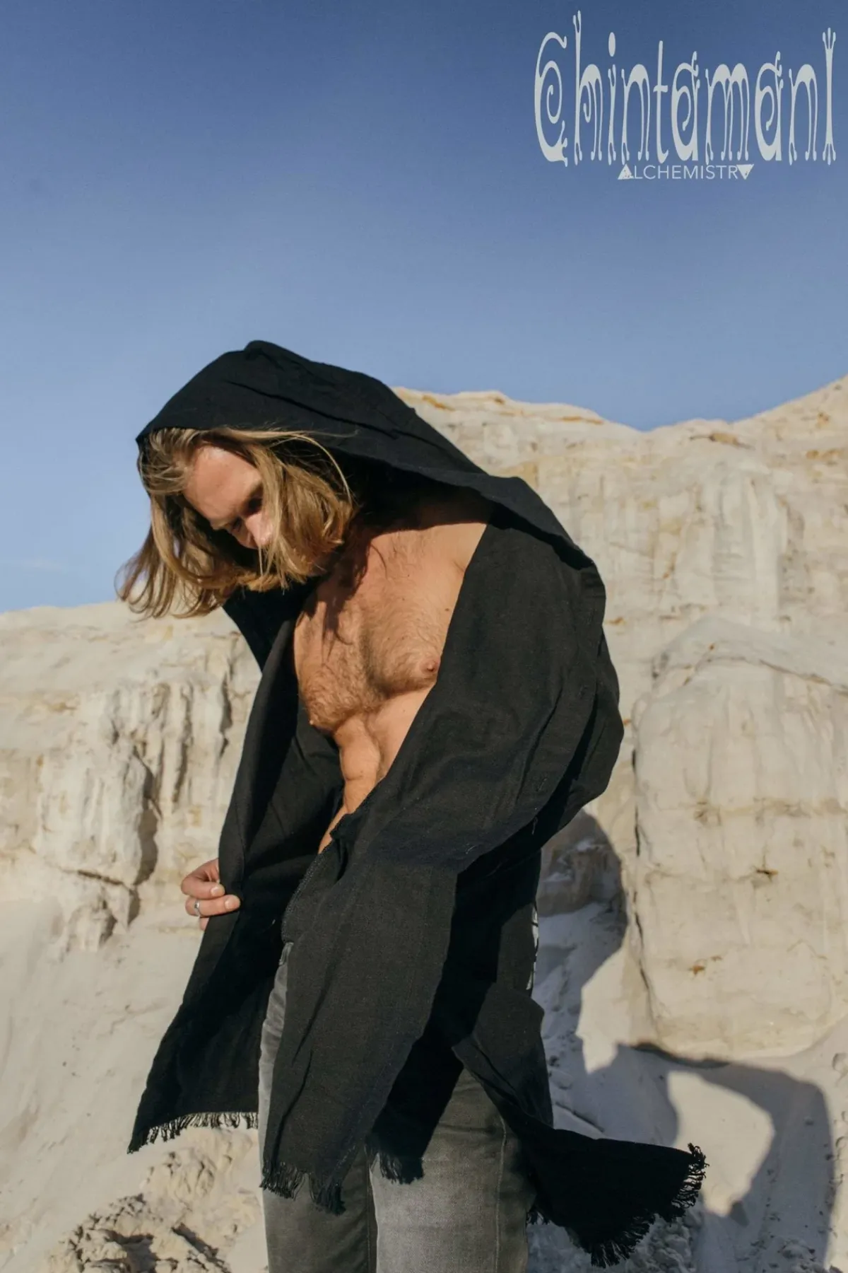 Chintamani Alchemistry Long Hooded Shirt / Black^ Button Shirt