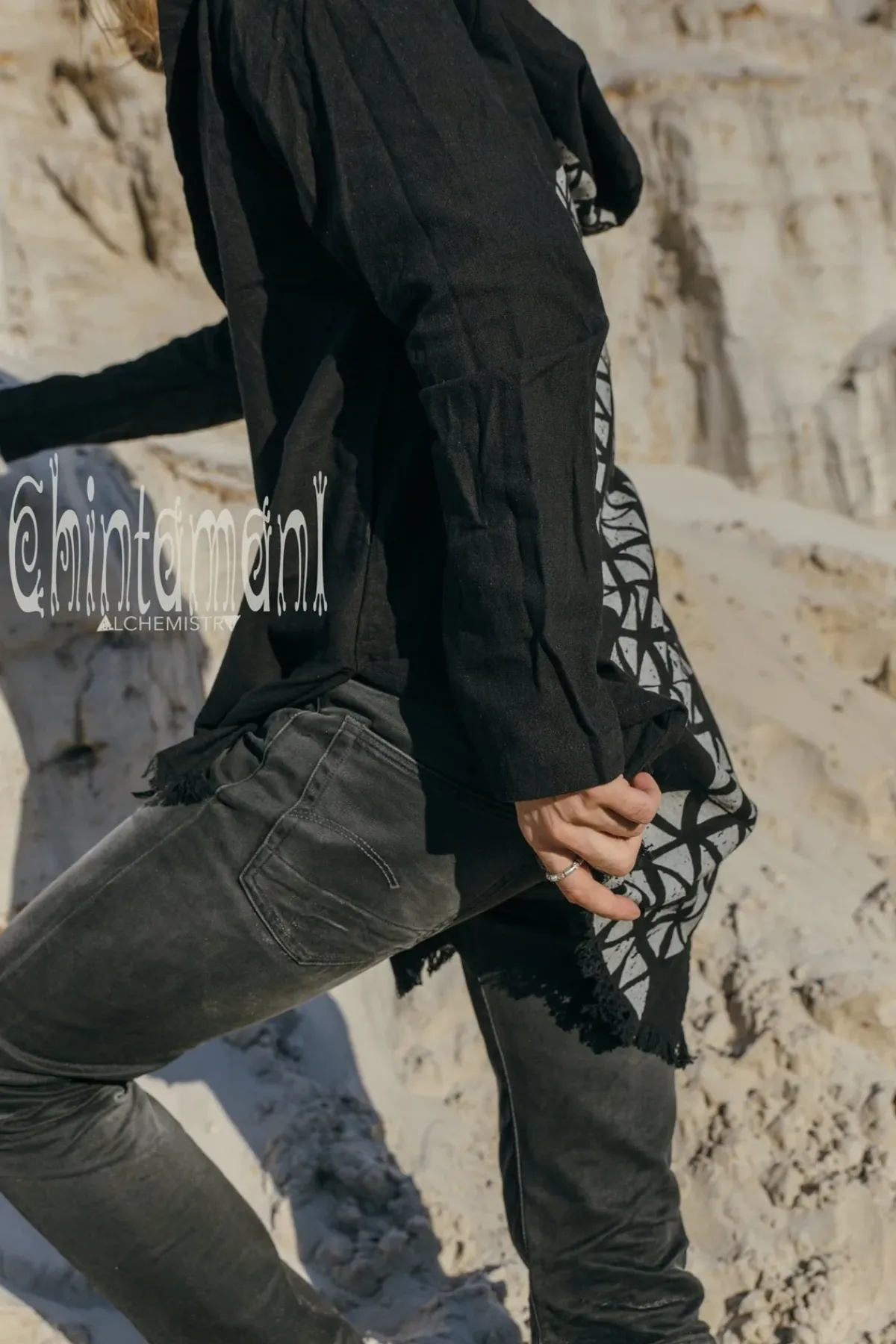 Chintamani Alchemistry Long Hooded Shirt / Black^ Button Shirt