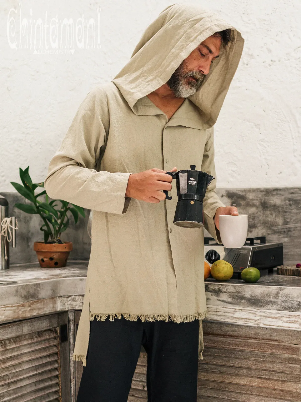 Chintamani Alchemistry Long Hooded Shirt / Sage^ Button Shirt