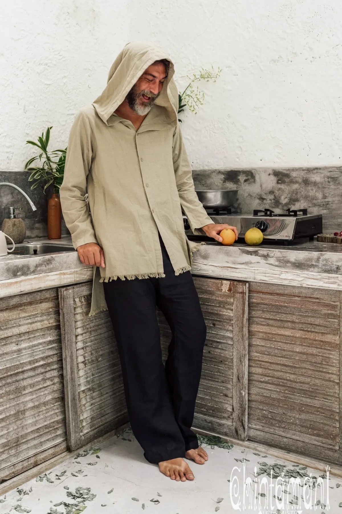 Chintamani Alchemistry Long Hooded Shirt / Sage^ Button Shirt