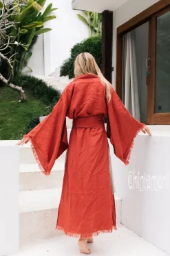 Chintamani Alchemistry Long Linen Kimono / Red Ochre^ Kimono & Cover Up