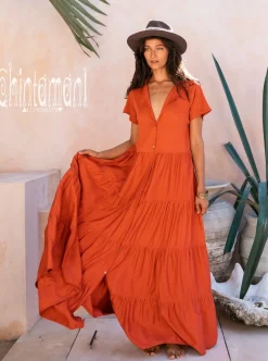 Chintamani Alchemistry Maxi Shirt Dress / Red Ochre^ Shirt Dress|Maxi Dress