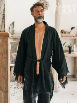 Chintamani Alchemistry Men's Linen Kimono / Black^ Kimono & Coat