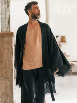 Chintamani Alchemistry Men's Linen Kimono / Black^ Kimono & Coat