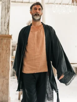 Chintamani Alchemistry Men's Linen Kimono / Black^ Kimono & Coat