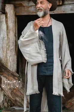 Chintamani Alchemistry Men's Linen Kimono / Sage Green^ Kimono & Coat