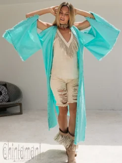 Chintamani Alchemistry Organic Cotton Cardigan / Turquoise^ Kimono & Cover Up